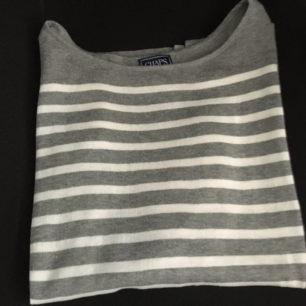 Chaps Classic Gray/Ivory Striped Sweater